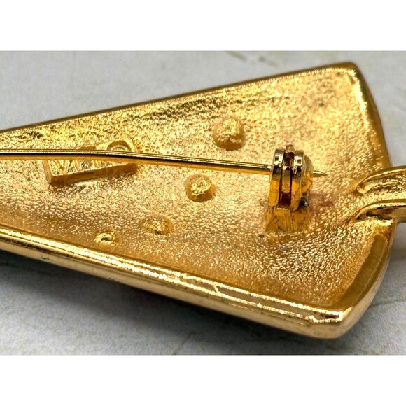 Vintage LIA Signed Christmas Tree Brooch Pin Enamel Green & Red Stones Gold Tone - Picture 9 of 10